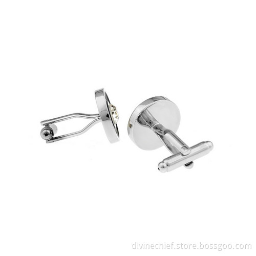 High Quality Polishing Black Paint Cufflinks With White Crystal For Men